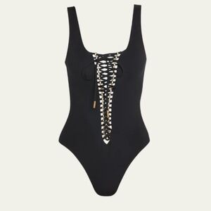 YSL Saint Laurent Maillot Saharienne Lace-Up One-Piece Swimsuit Bodysuit S NWT